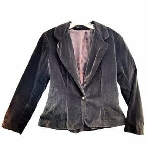 HP‎ Vintage Black Velour One Rhinestone Button Fitted Jacket